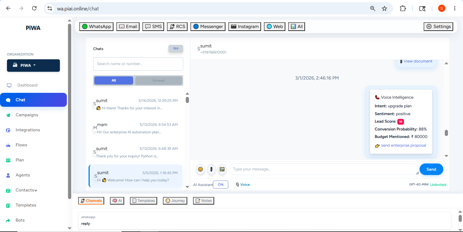 PIWA Omnichannel Dashboard